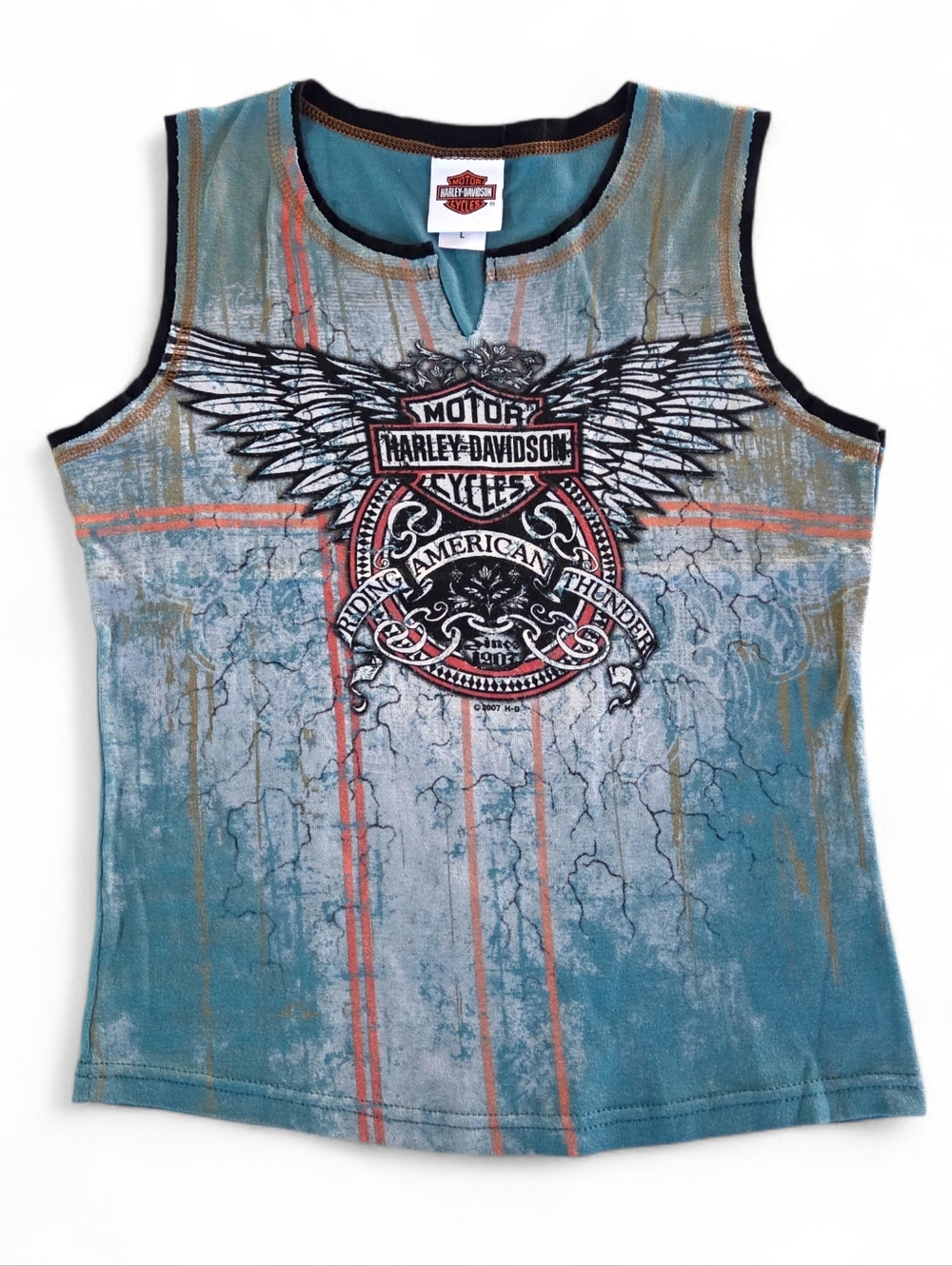HARLEY DAVIDSON Original Gruene Texas Tank Top Graphic Y2K Biker Vintage Teal